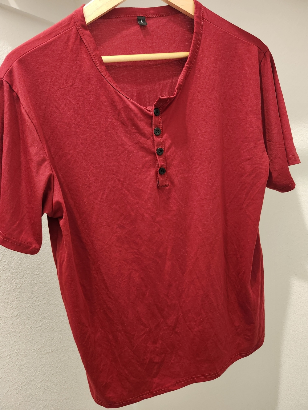 Men's Red Henley Short Sleeve Shirt - Classic Casual